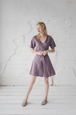 READY TO SHIP Mini Summer Linen Wrap Dress Ruby Red / XL/XXL Old Linen Mill