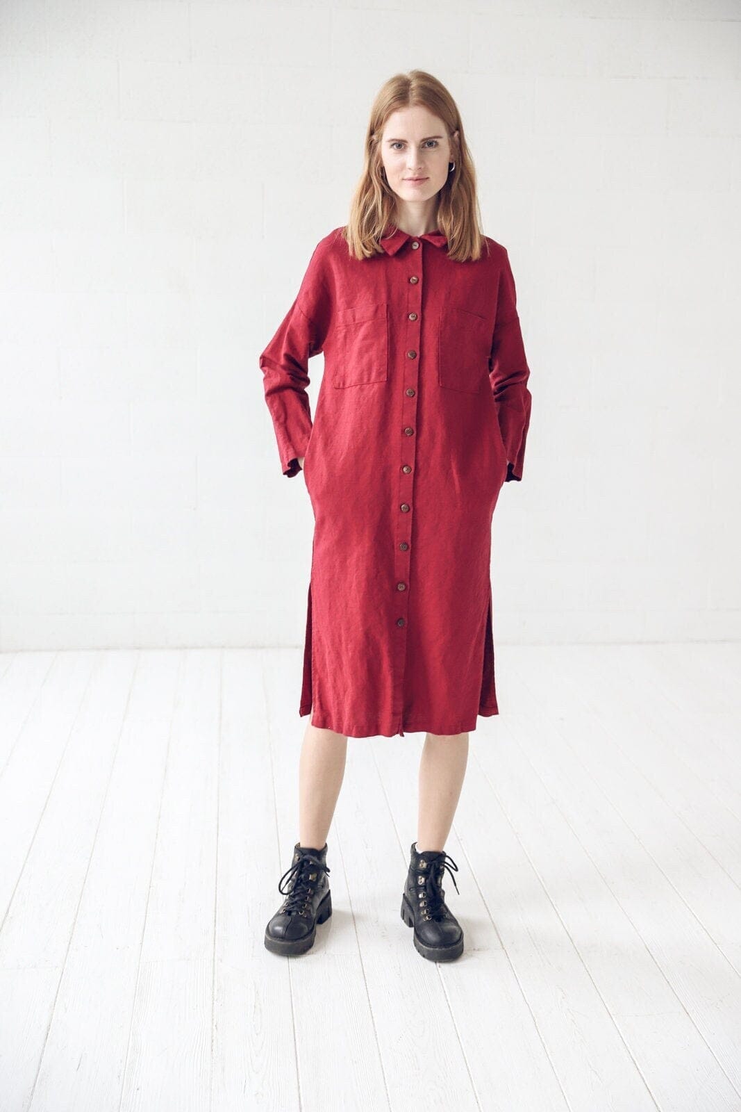 READY TO SHIP Minimalist Linen Button Down Shirt Dress Black / S/M Old Linen Mill