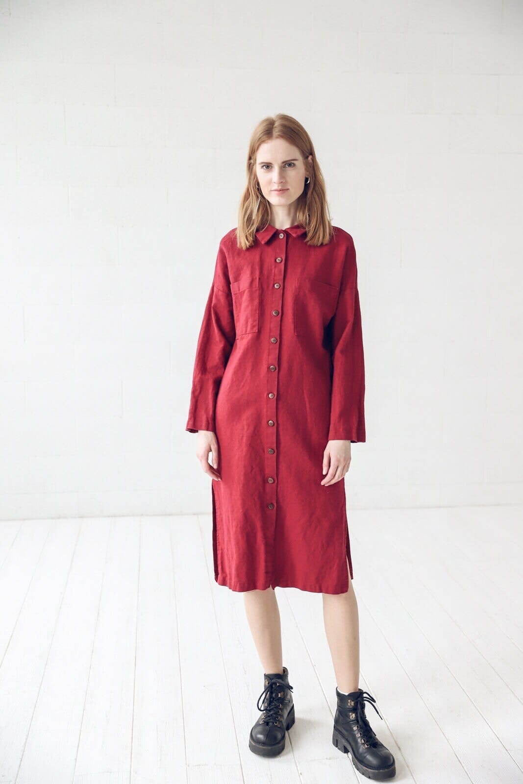 READY TO SHIP Minimalist Linen Button Down Shirt Dress Black / S/M Old Linen Mill