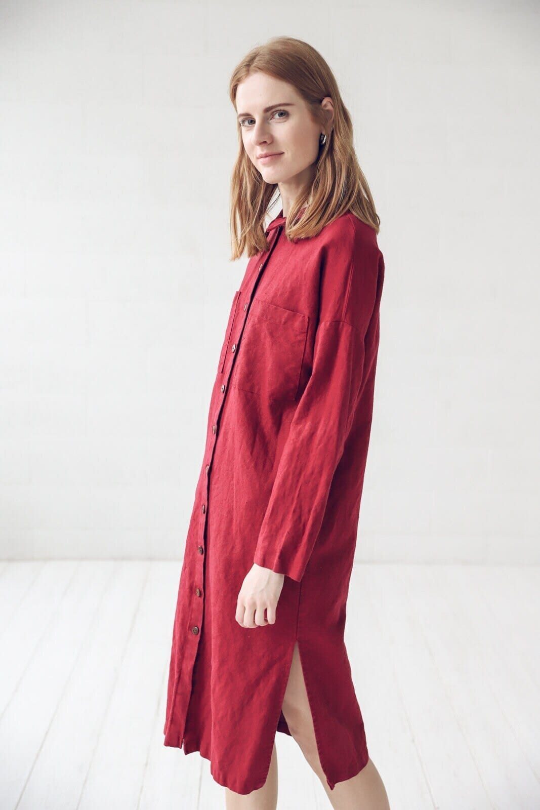 READY TO SHIP Minimalist Linen Button Down Shirt Dress Black / S/M Old Linen Mill