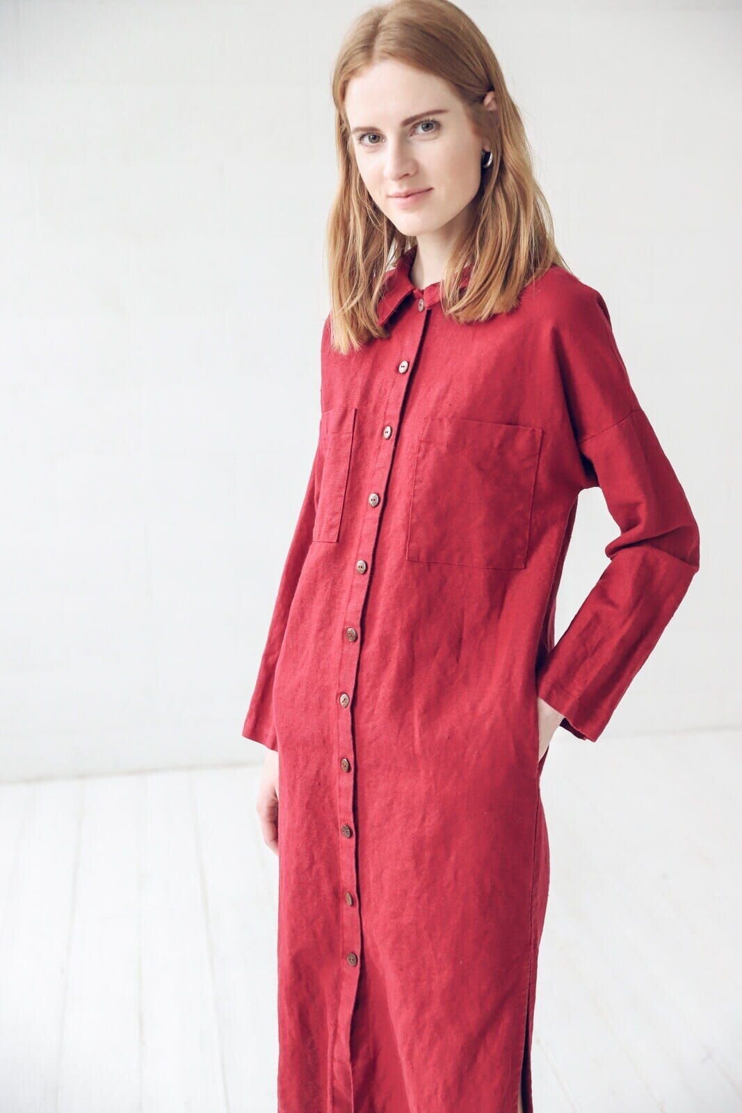 READY TO SHIP Minimalist Linen Button Down Shirt Dress Black / S/M Old Linen Mill