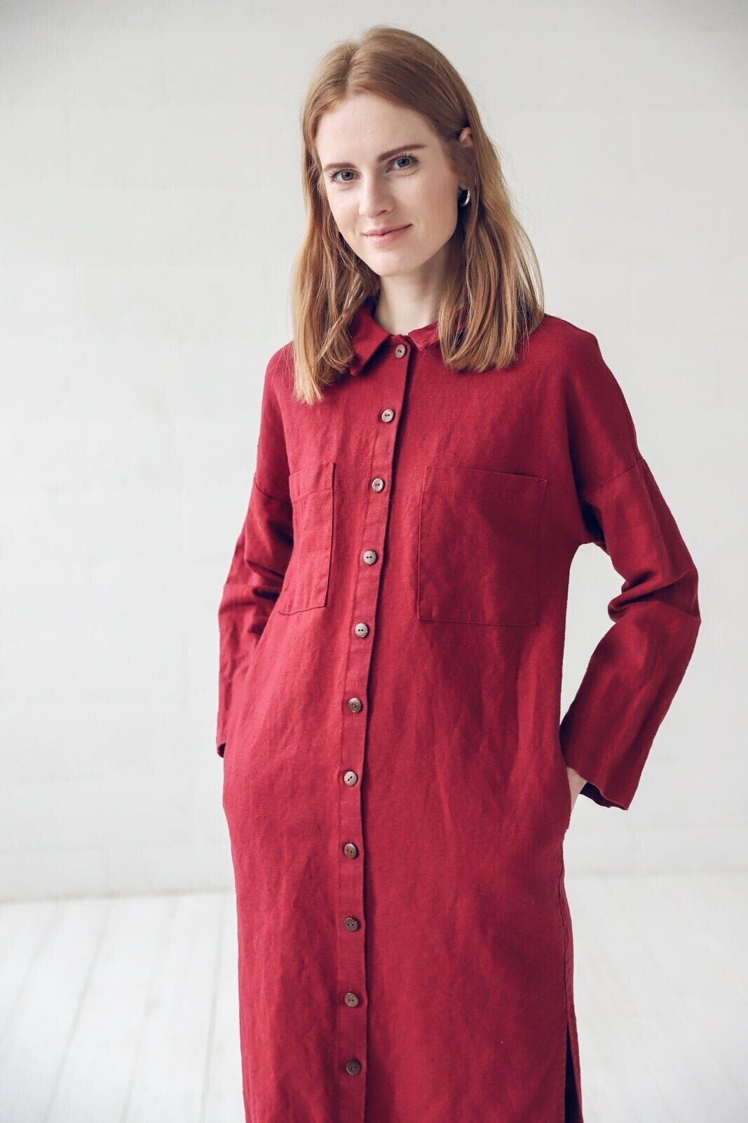 READY TO SHIP Minimalist Linen Button Down Shirt Dress Black / S/M Old Linen Mill