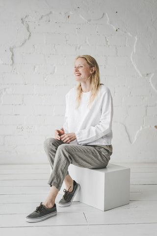 READY TO SHIP Natural Loose Linen Pants with Elastic Waistband Old Linen Mill