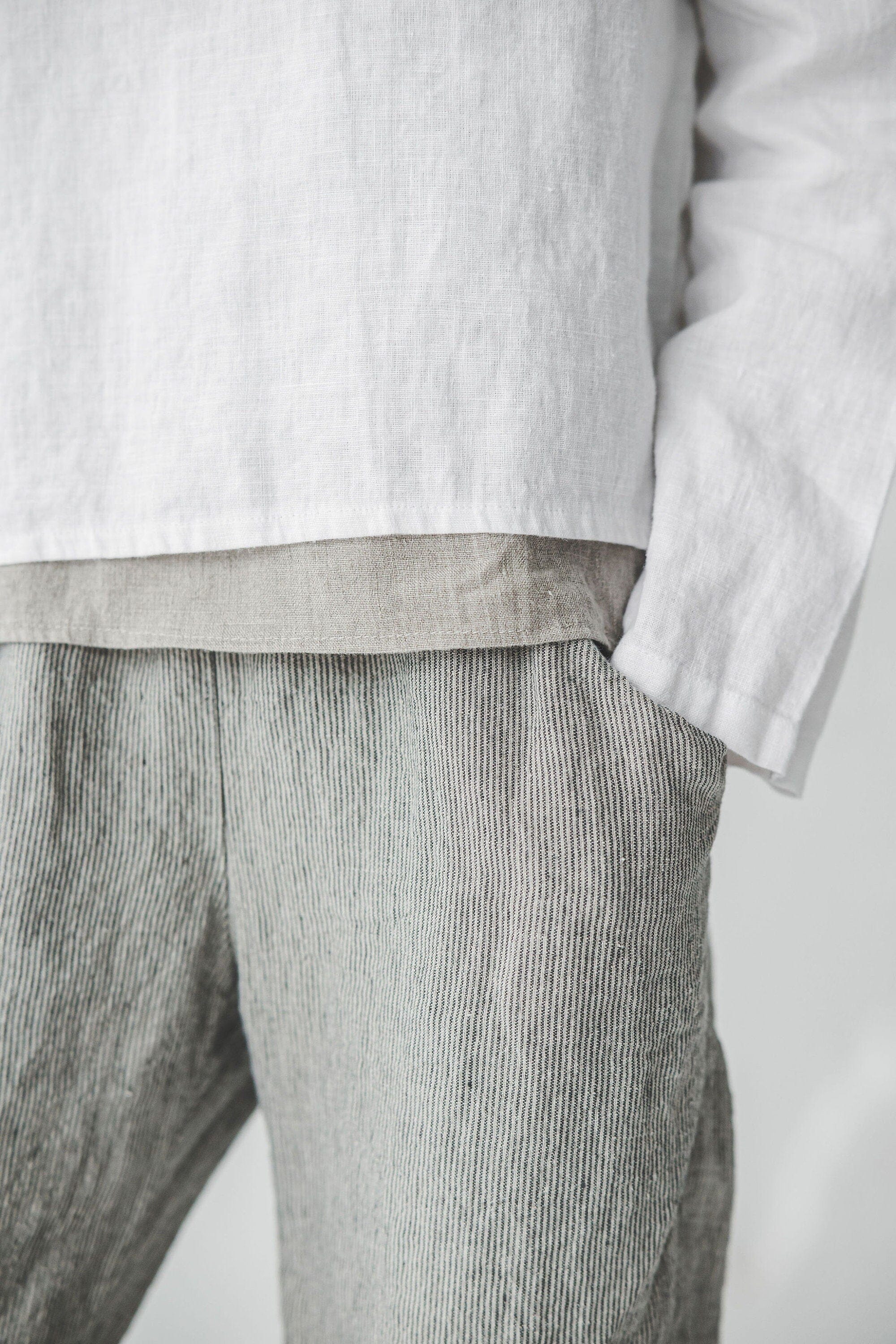 READY TO SHIP Natural Loose Linen Pants with Elastic Waistband Old Linen Mill