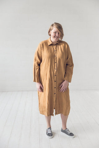 READY TO SHIP Shirt Linen Collar Dress with Belt Honey Gold / 3 XL/4 XL Old Linen Mill