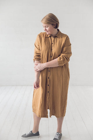READY TO SHIP Shirt Linen Collar Dress with Belt Honey Gold / 3 XL/4 XL Old Linen Mill