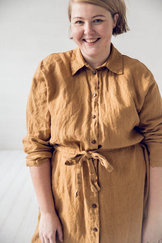 READY TO SHIP Shirt Linen Collar Dress with Belt Honey Gold / 3 XL/4 XL Old Linen Mill