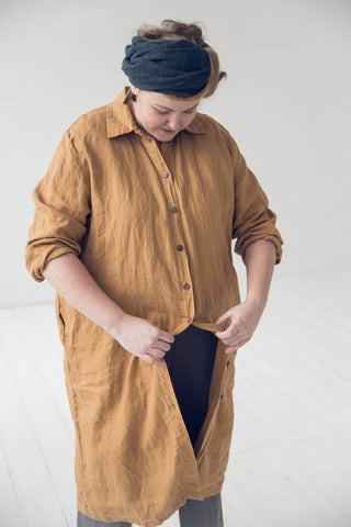 READY TO SHIP Shirt Linen Collar Dress with Belt Honey Gold / 3 XL/4 XL Old Linen Mill