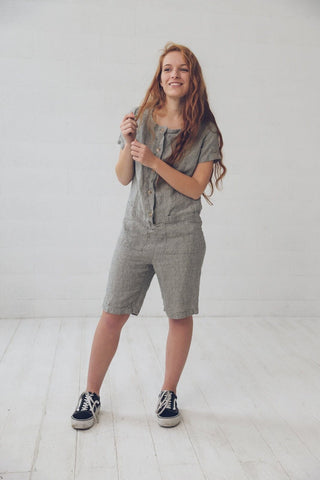 READY TO SHIP Short Linen Jumpsuit Overall Old Linen Mill