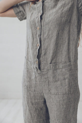 READY TO SHIP Short Linen Jumpsuit Overall Old Linen Mill