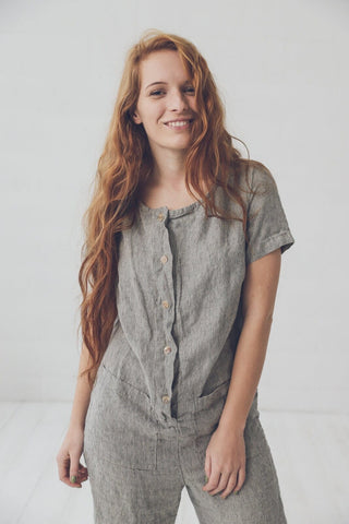 READY TO SHIP Short Linen Jumpsuit Overall Old Linen Mill