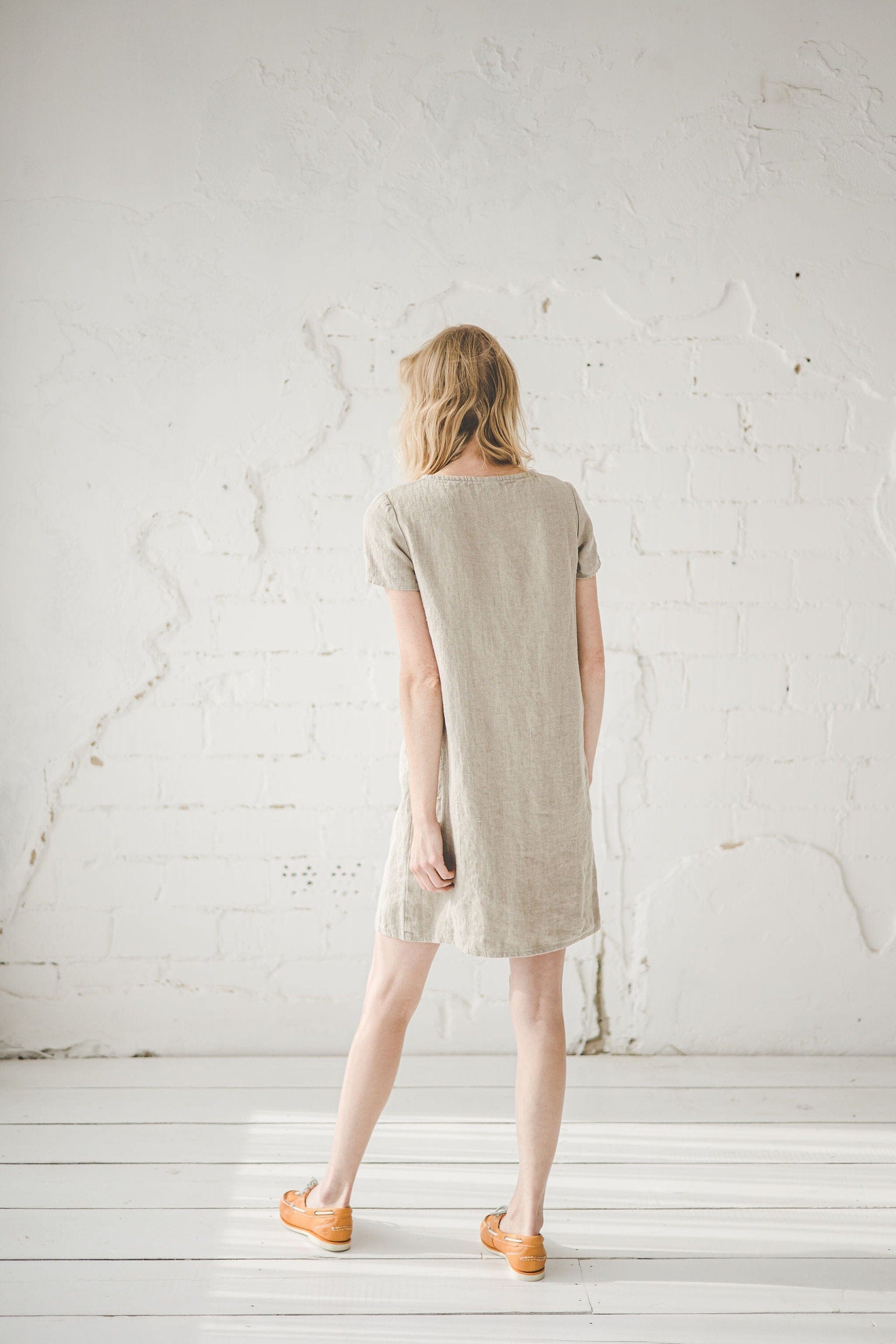 READY TO SHIP Short Shirt Linen Dress Buttons Down Heavy Beige / S Old Linen Mill