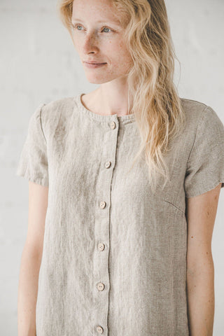 READY TO SHIP Short Shirt Linen Dress Buttons Down Heavy Beige / S Old Linen Mill