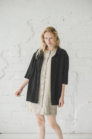 READY TO SHIP Short Shirt Linen Dress Buttons Down Heavy Beige / S Old Linen Mill