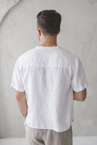 READY TO SHIP Short Sleeve Men's Linen Top Ocean Blue / L Old Linen Mill
