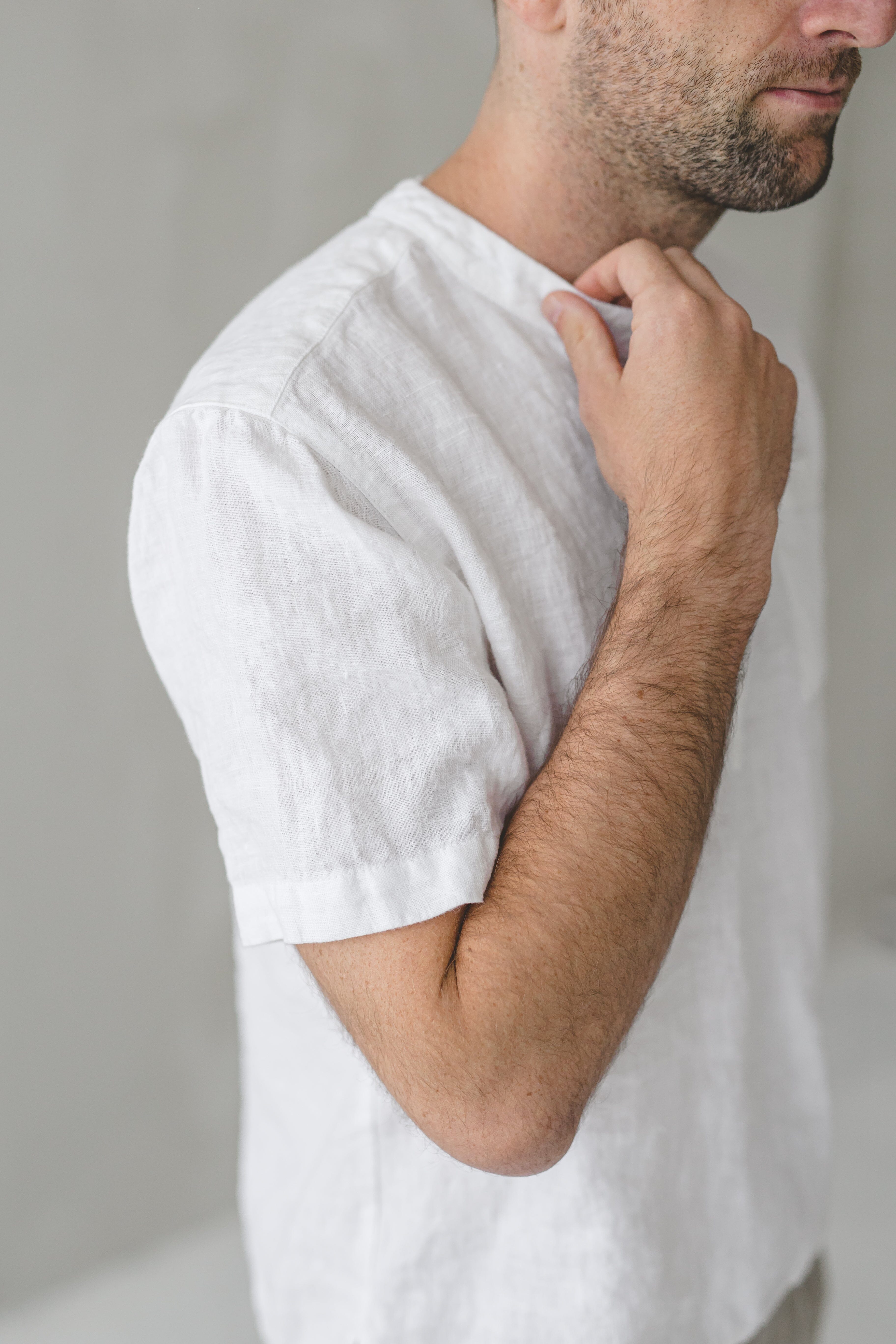 READY TO SHIP Short Sleeve Men's Linen Top Ocean Blue / L Old Linen Mill