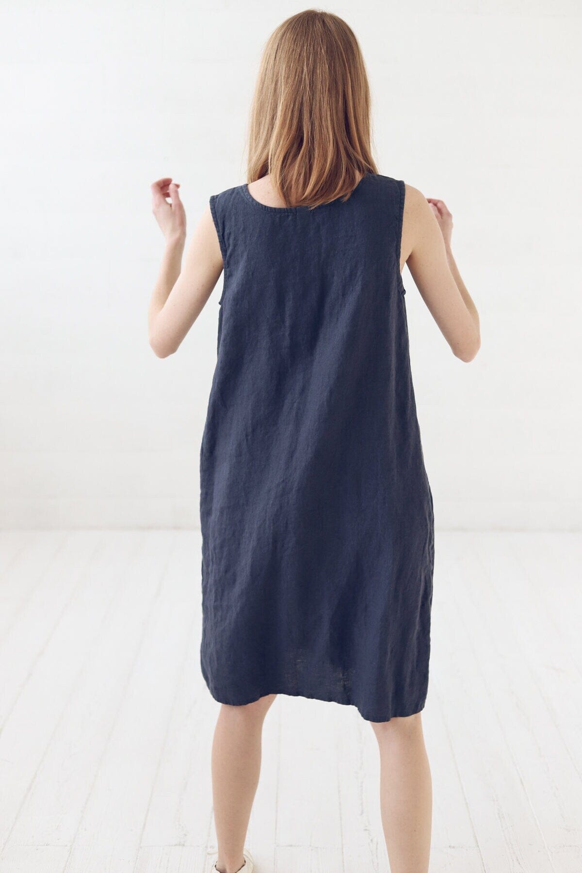 READY TO SHIP Simple Midi Linen Dress with Pockets Old Linen Mill