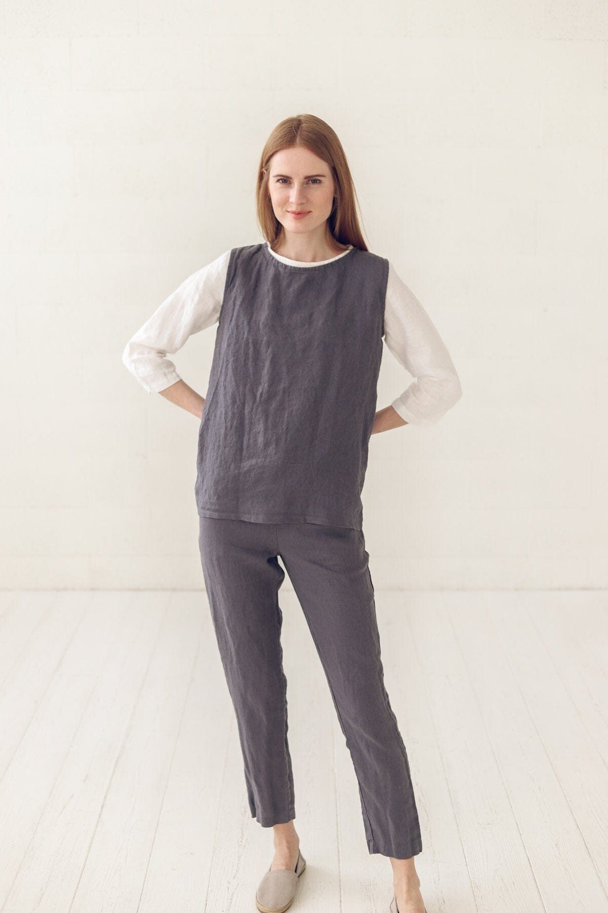 READY TO SHIP Sleeveless Linen Top Vest Tie Flax Linen / XS/S Old Linen Mill