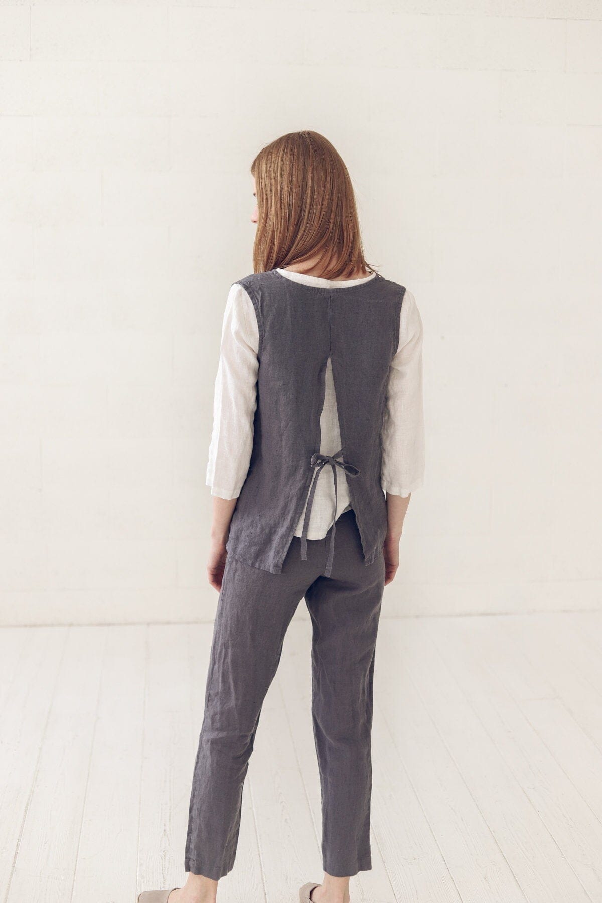 READY TO SHIP Sleeveless Linen Top Vest Tie Flax Linen / XS/S Old Linen Mill