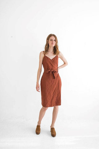 READY TO SHIP Sleeveless Wrap Linen Summer Dress Solid Grey / XL Old Linen Mill