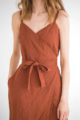 READY TO SHIP Sleeveless Wrap Linen Summer Dress Solid Grey / XL Old Linen Mill