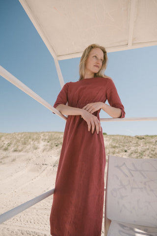 READY TO SHIP Slim Summer Dress with 3/4 sleeves D11-2 Flax Linen / S/M Old Linen Mill