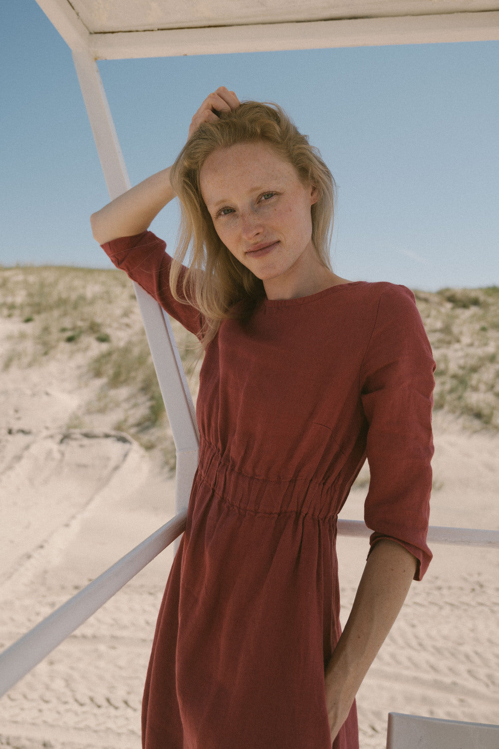 READY TO SHIP Slim Summer Dress with 3/4 sleeves D11-2 Flax Linen / S/M Old Linen Mill