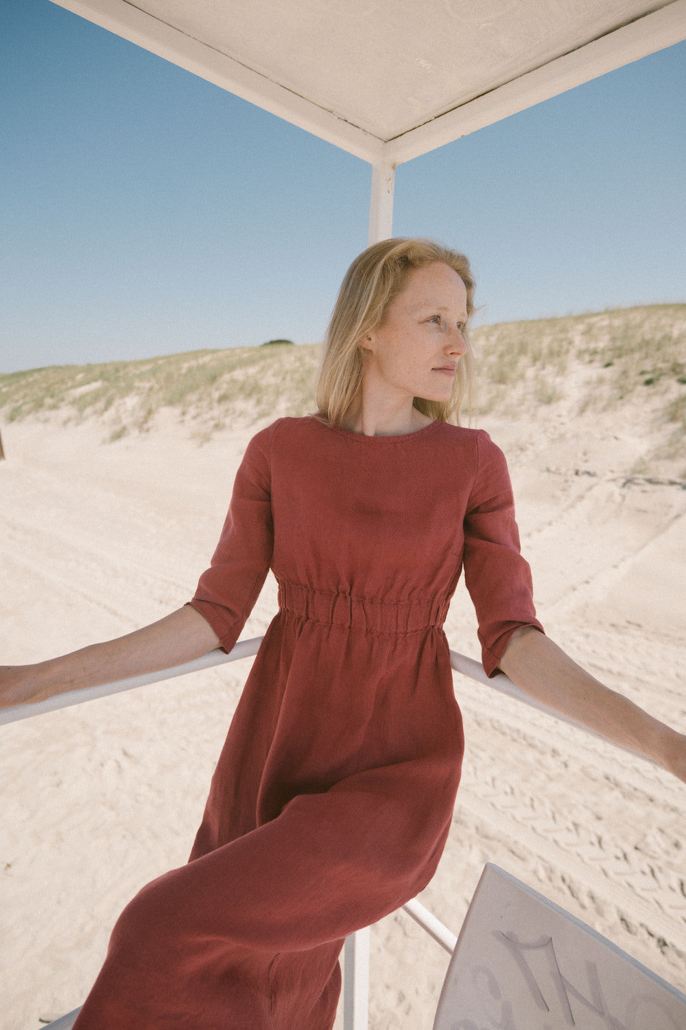 READY TO SHIP Slim Summer Dress with 3/4 sleeves D11-2 Flax Linen / S/M Old Linen Mill