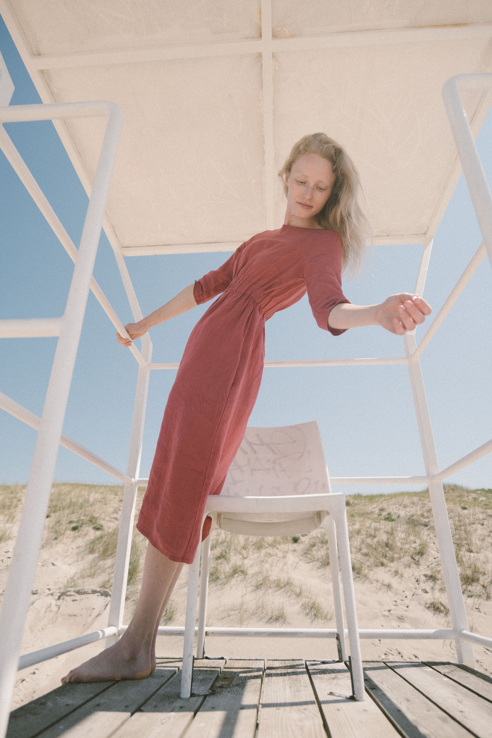 READY TO SHIP Slim Summer Dress with 3/4 sleeves D11-2 Flax Linen / S/M Old Linen Mill