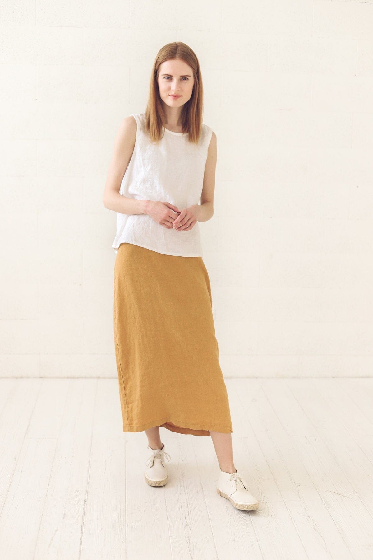 READY TO SHIP Soft High-Waisted Linen Skirt Old Linen Mill