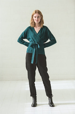 READY TO SHIP Wrap Linen Long Sleeve Blouse Old Linen Mill