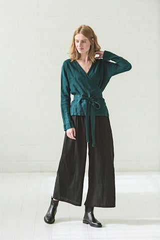 READY TO SHIP Wrap Linen Long Sleeve Blouse Old Linen Mill