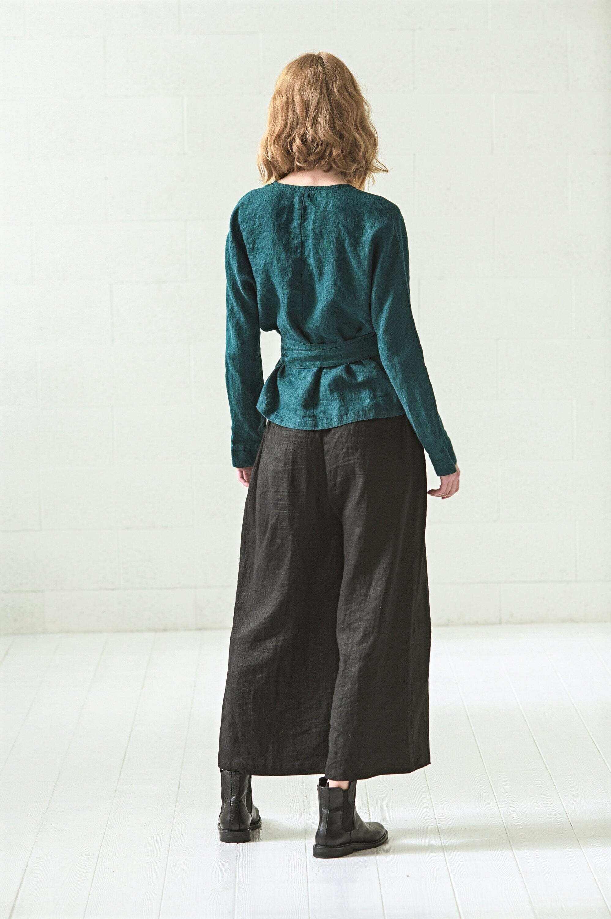 READY TO SHIP Wrap Linen Long Sleeve Blouse Old Linen Mill