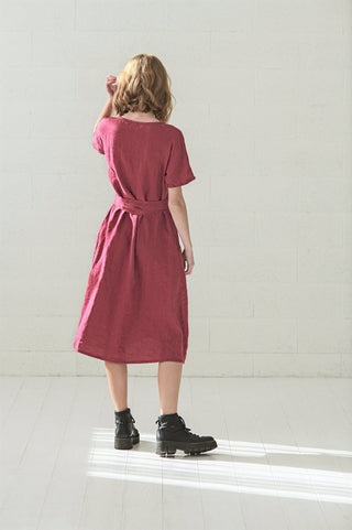 READY TO SHIP Wrap Midi Linen Summer Dress Old Linen Mill