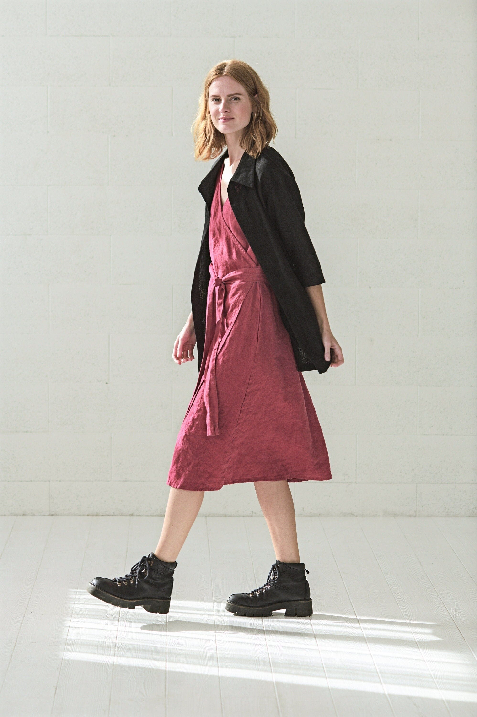 READY TO SHIP Wrap Midi Linen Summer Dress Old Linen Mill