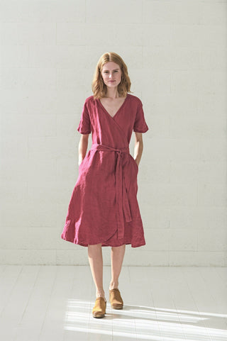 READY TO SHIP Wrap Midi Linen Summer Dress Dark Forest / XL/XXL Old Linen Mill