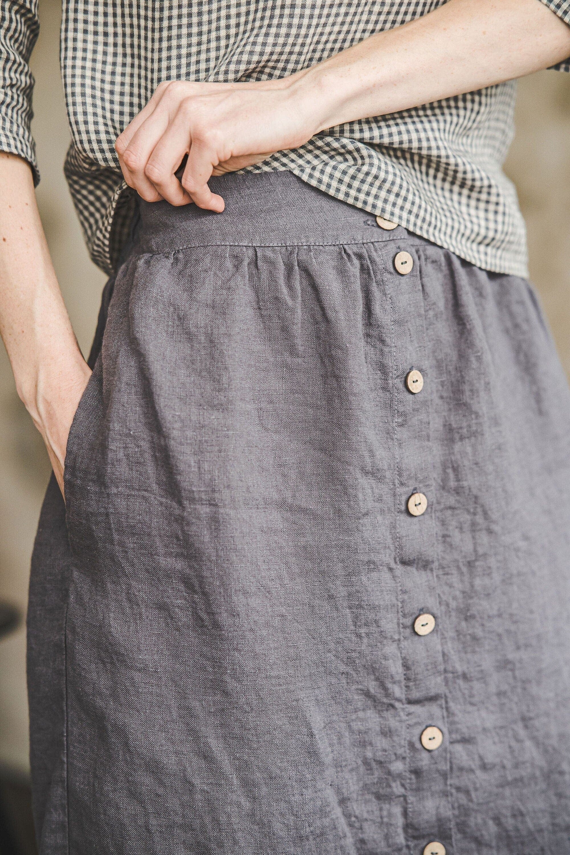 Retro Natural Linen Midi Skirt Old Linen Mill 