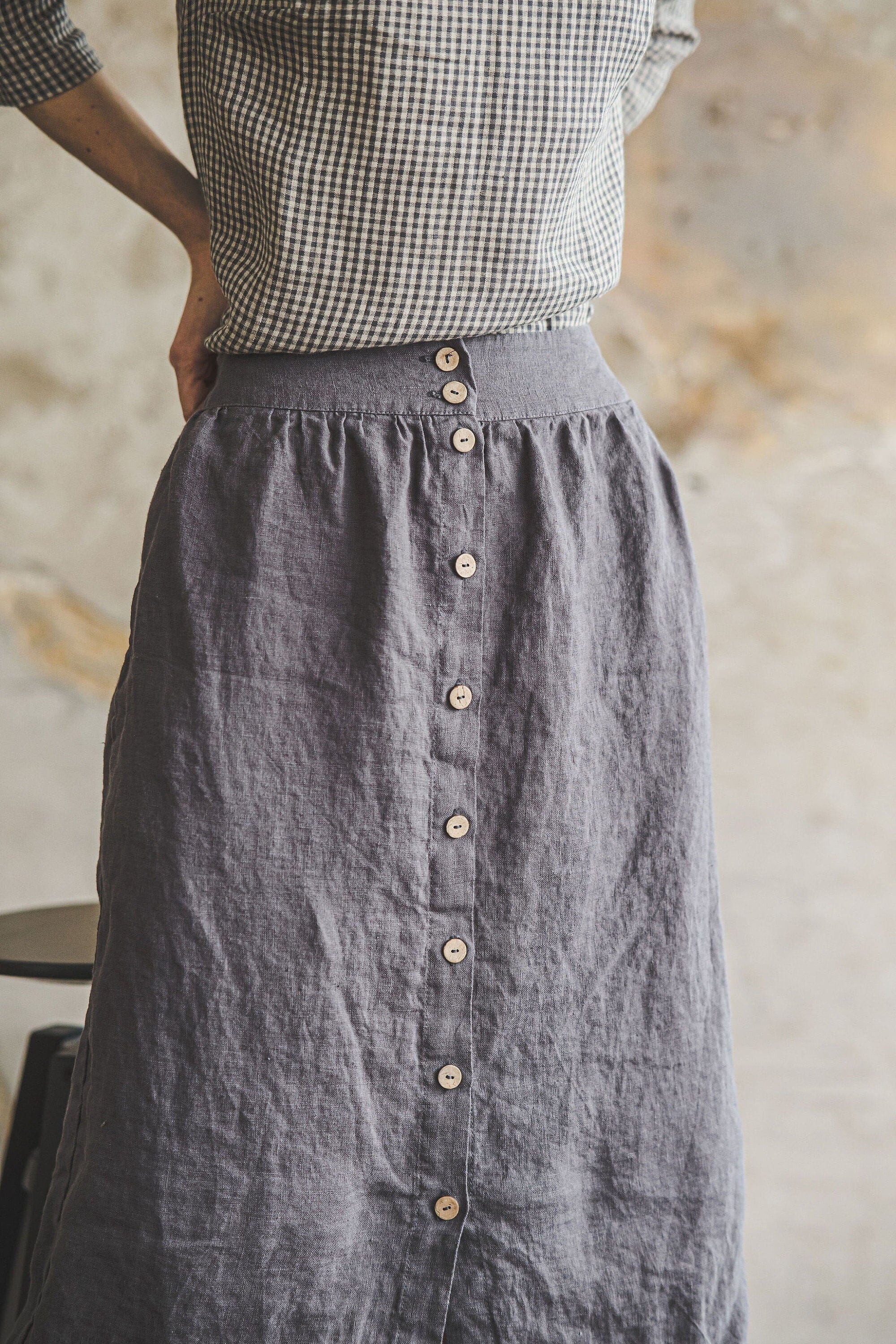 Retro Natural Linen Midi Skirt Old Linen Mill 