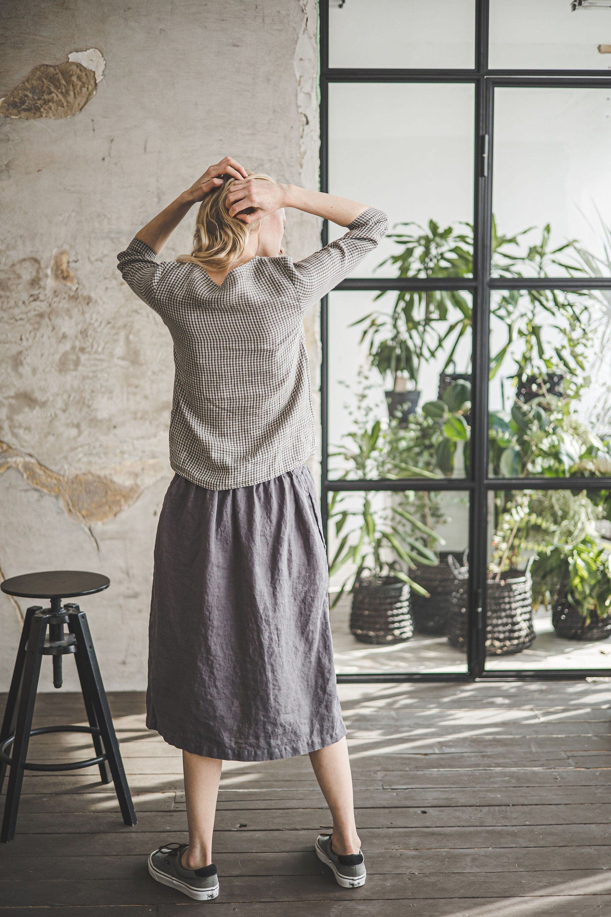 Retro Natural Linen Midi Skirt Old Linen Mill 