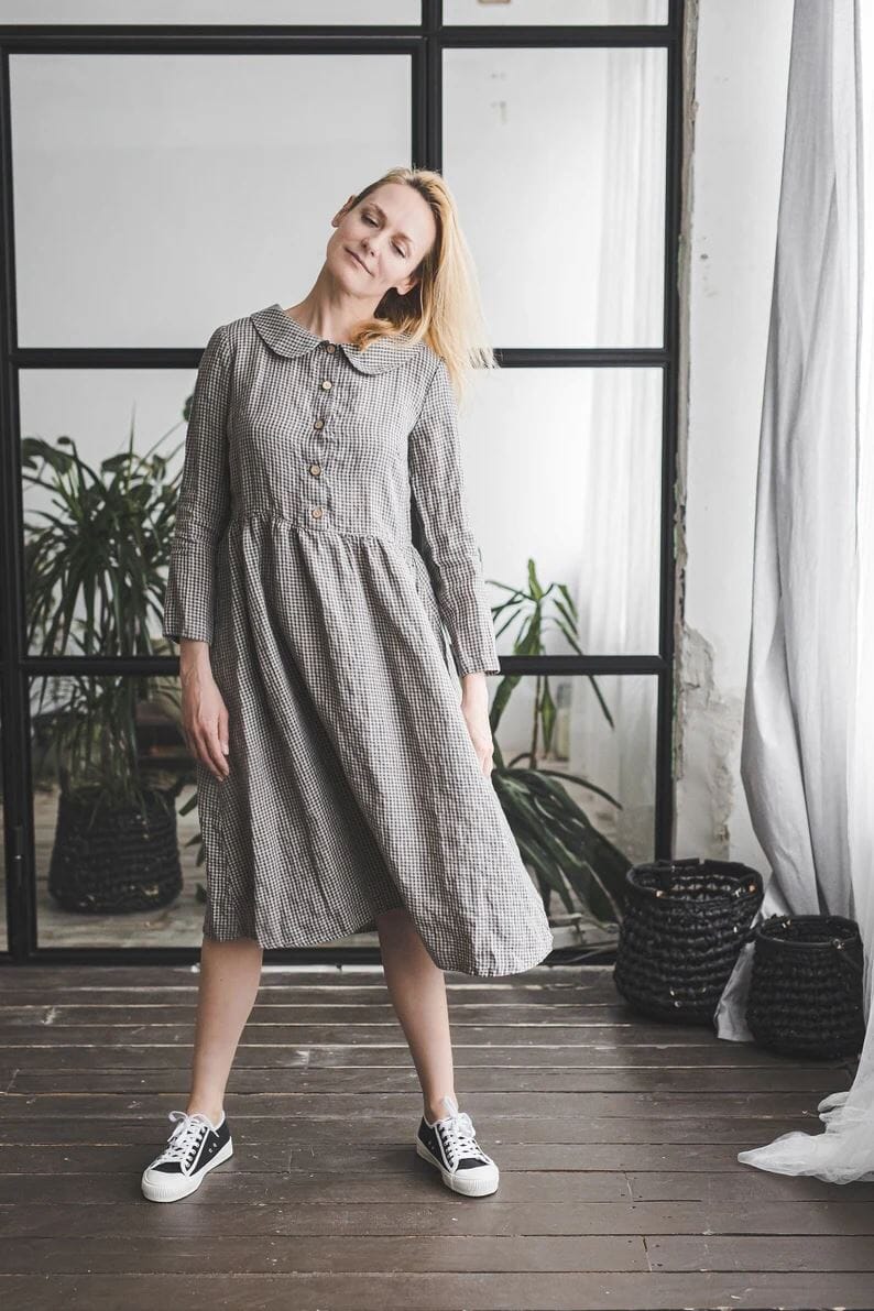 Elegant Boho Collared Linen Dress – Old Linen Mill Elegant Boho Collared Linen Dress – Old Linen Mill