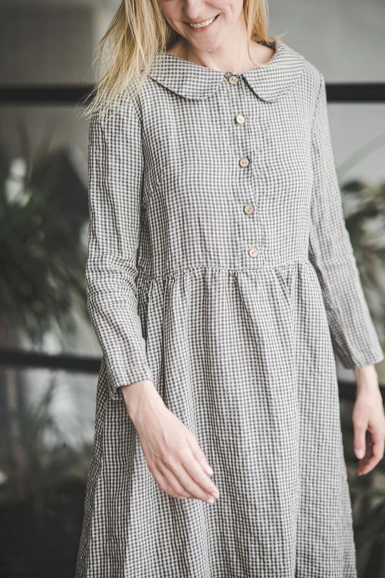 romantic linen dresses linen midi dress long sleeve Romantic Linen Dress for Women, Long Sleeve Linen Dress, Wrap Linen
