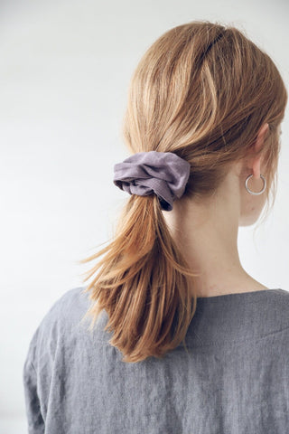 Set of 2 Handmade Linen Hair Scrunchies Old Linen Mill Small Grey Checks 