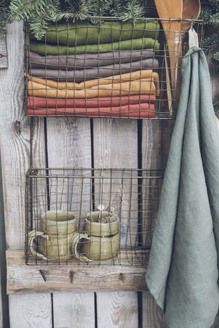 Set of 2 Linen Kitchen Towels Old Linen Mill Small Grey Checks Small Grey Checks 
