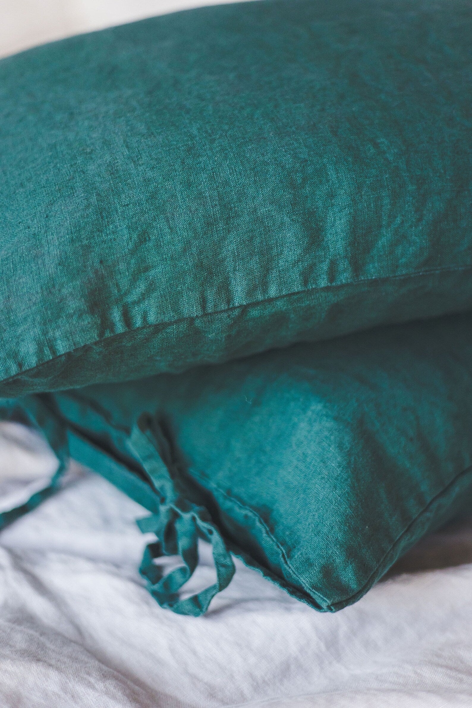 Set of 2 Linen Pillowcases with Ties in Various Colors And Sizes Old Linen Mill