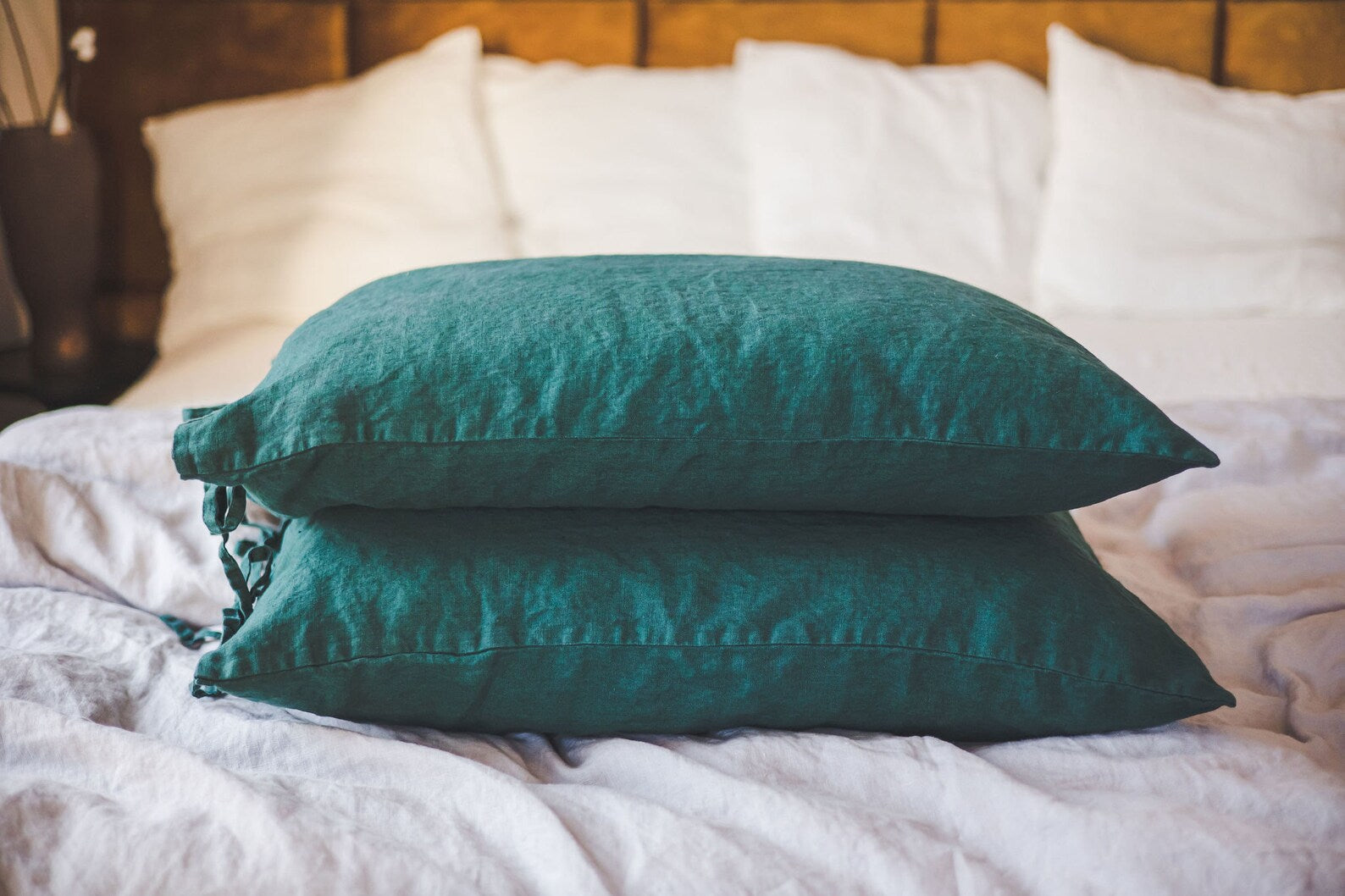 Set of 2 Linen Pillowcases with Ties in Various Colors And Sizes Old Linen Mill