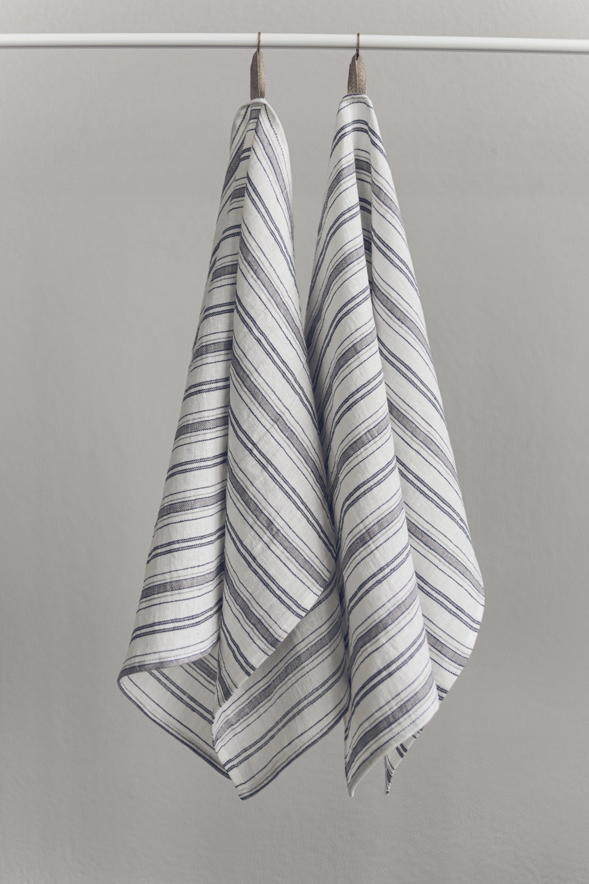 Set of 2 Linen Tea Towels In Large Blue Gray Stripes Old Linen Mill