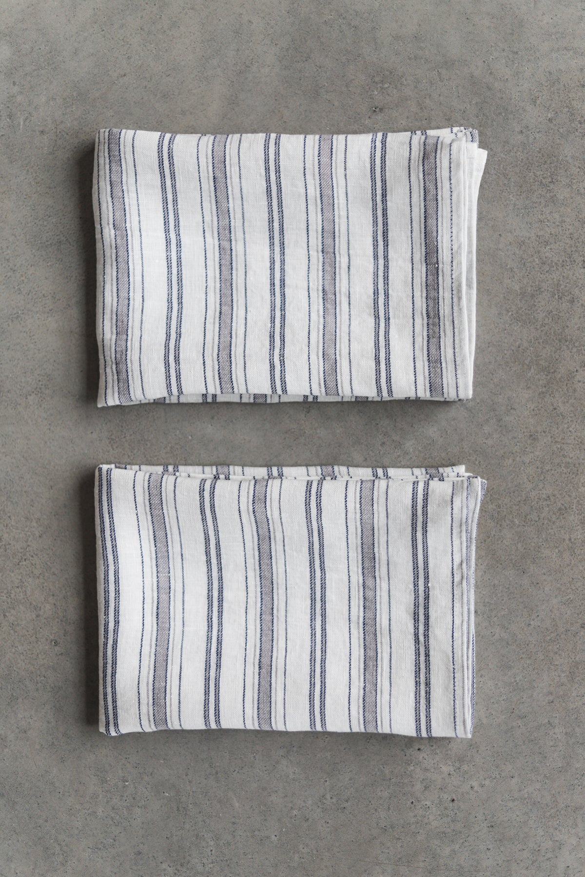 Set of 2 Linen Tea Towels In Large Blue Gray Stripes Old Linen Mill