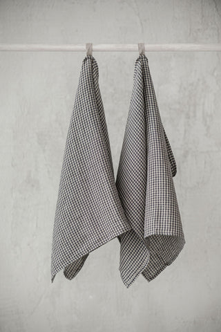 Set of 2 Linen Tea Towels in Small Gray Checks TT50x70 Old Linen Mill