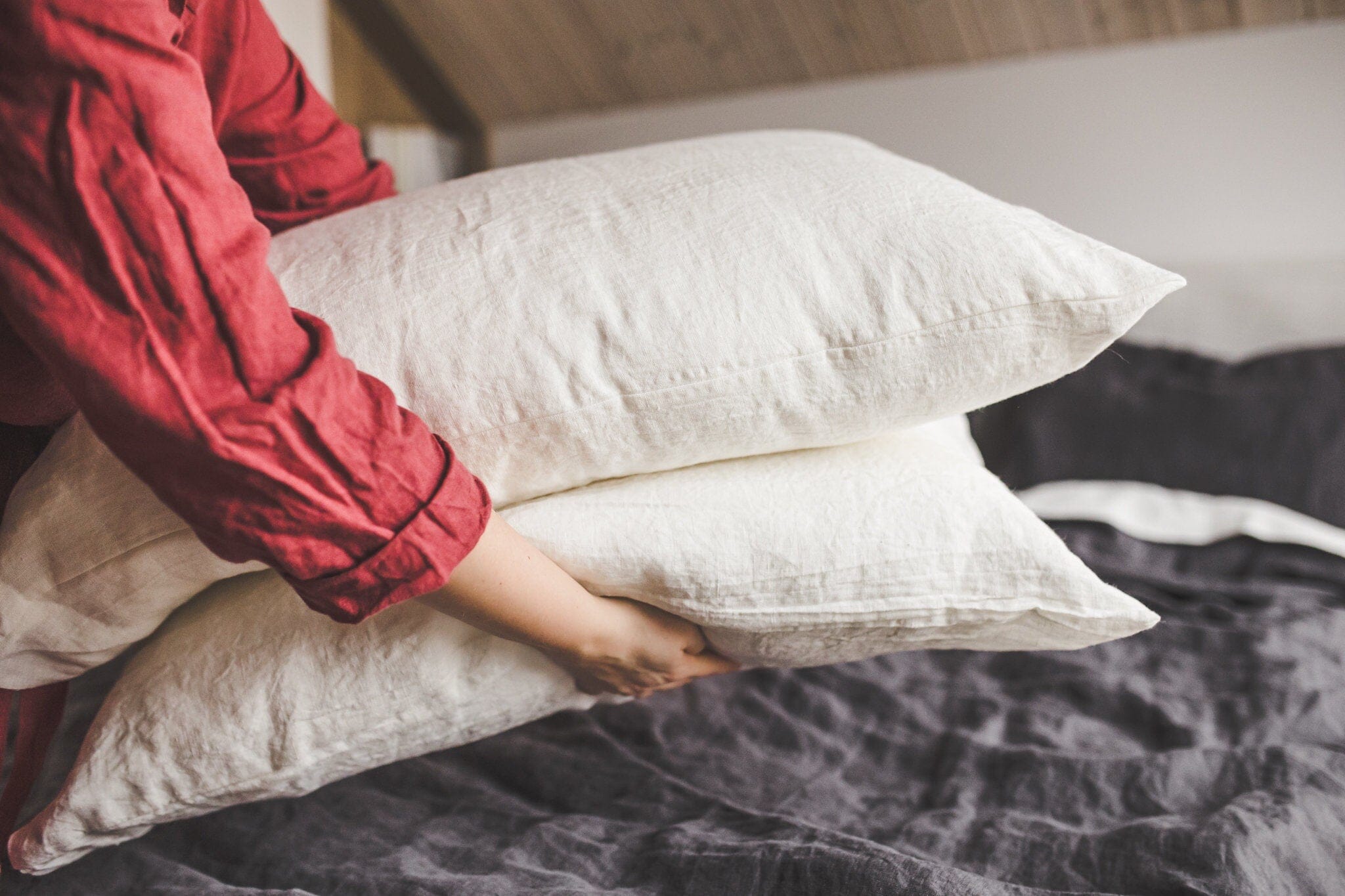 Set of 2 Natural Soft Washed Linen Pillow Covers Old Linen Mill 