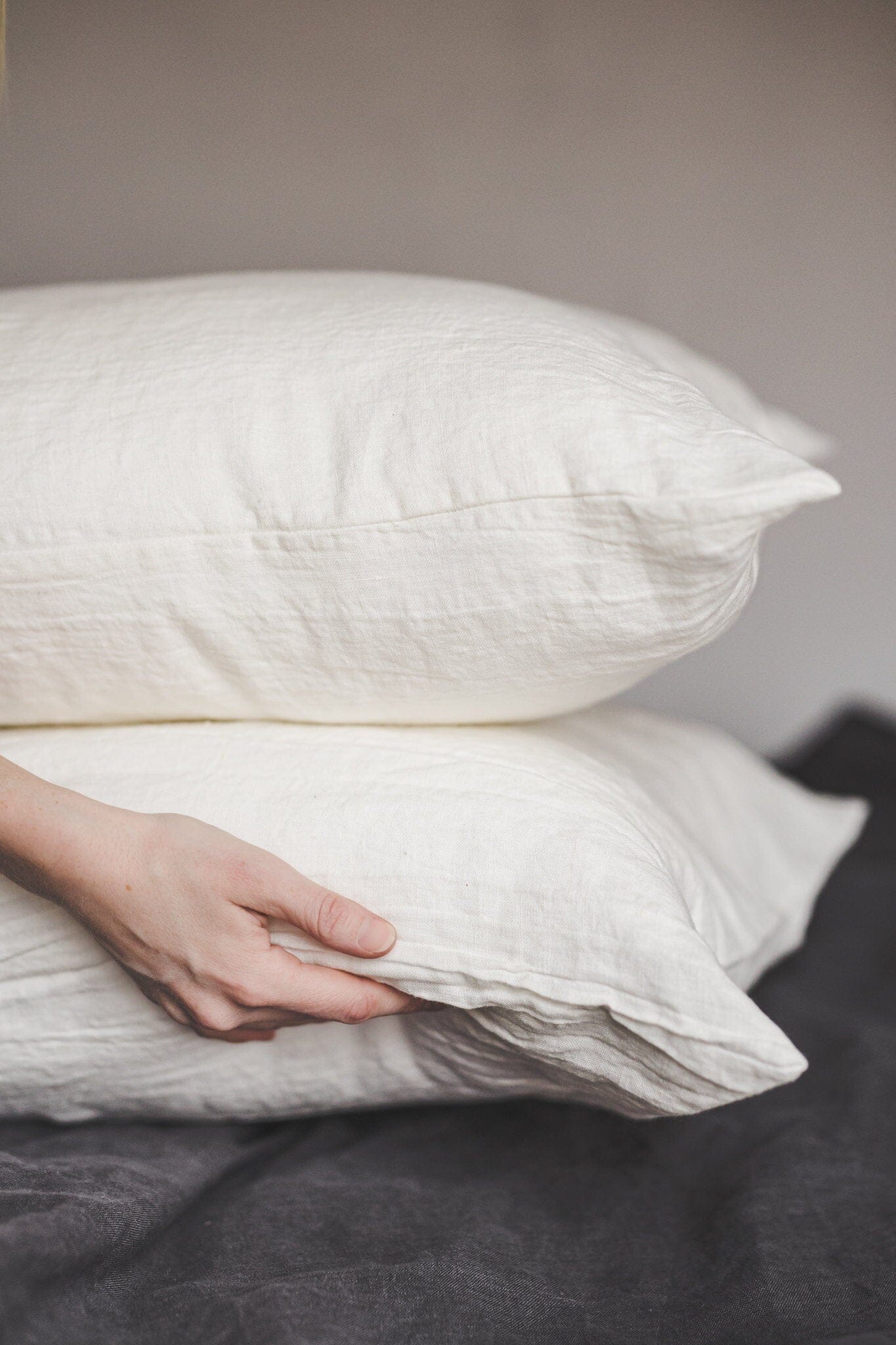 Set of 2 Natural Soft Washed Linen Pillow Covers Old Linen Mill 